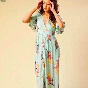 mint green floral maxi dress by Love Riche deep V-neck crossover style NEW NWT